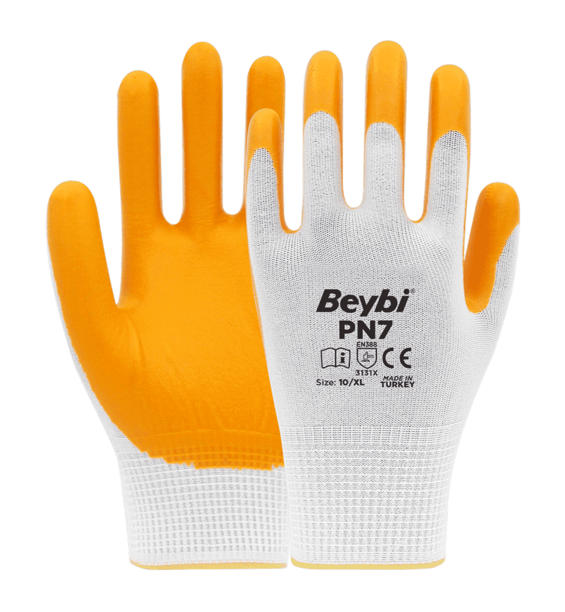 Перчатки с нитриловым покрытием Beybi PN-7 жёлто-белые, размер 10 PN-7-10Y