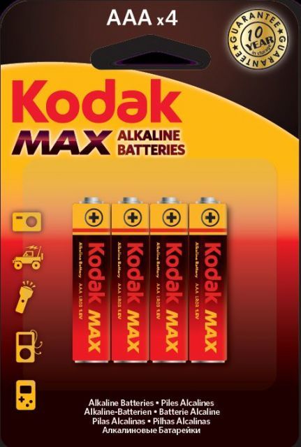 Батарейка 4шт. = 1 упаковка, Kodak MAX LR03 AAA (4 шт. в упаковке) 30952812