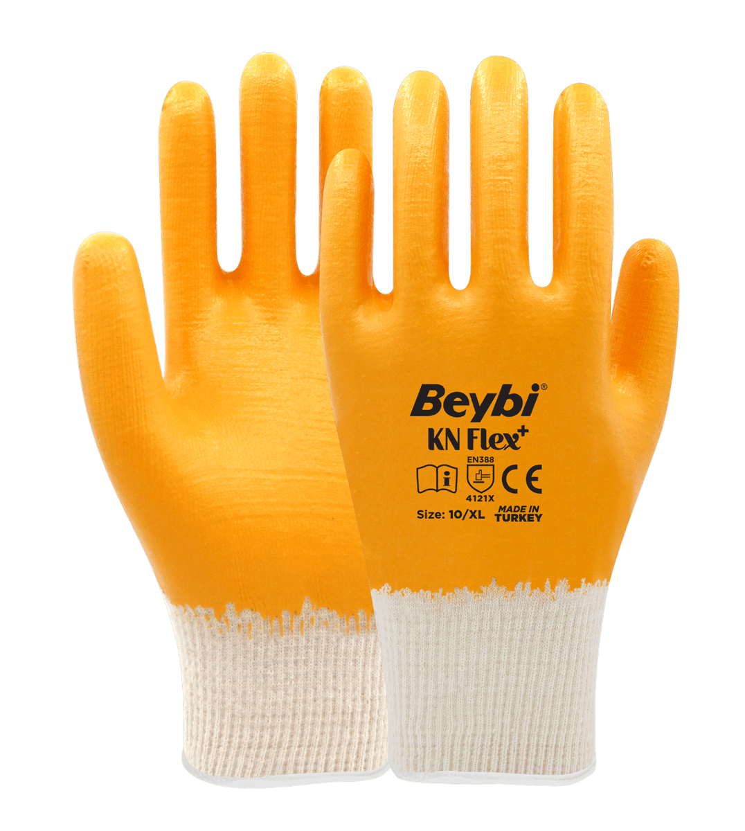 Перчатки трикотажные с нитриловым покрытием Beybi KN FLEX+ жёлто-белые, размер 10 KN-FP-10Y