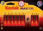 Батарейка 8шт.=1упаковка, Kodak MAX LR6 AA (6шт.+2шт. в упаковке) 30411906